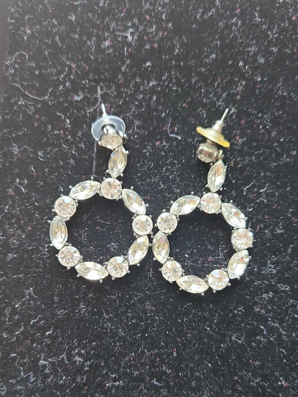 Crystal Hoop Drop Earrings - Clear/Silver Rhinestone Circle